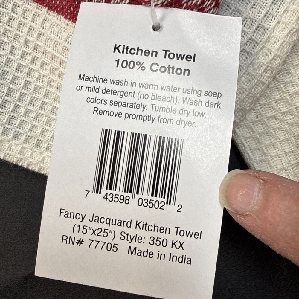 Kitchen Towels Green Red Tartan Plaid Bells Holly Waffle 100% Cotton NWT 5 Set - Picture 7 of 7